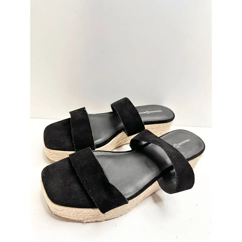 Treasure & Bond Sandals Womens Size 8.5‎ Suede Upper Black Platform Espadrille